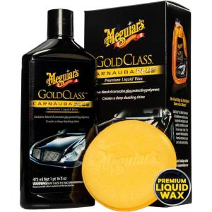 imageMeguiars Gold Class Carnauba Plus Premium Liquid Wax Kit Car Detailing Kit with a Pure Carnauba Wax Blend and a Foam Applicator Pad for Keeping Glossy Paint Protected Like a Pro 16 Oz Bottle