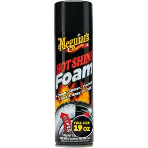 imageMeguiars Hot Shine Tire Foam  High Goss Tire Shine That Cleans Shines and Protects in One Deep Black Shine with Conditioners and UV Protection to Help Keep Tires Looking Like New 19 Oz AerosolHot Shine Foam