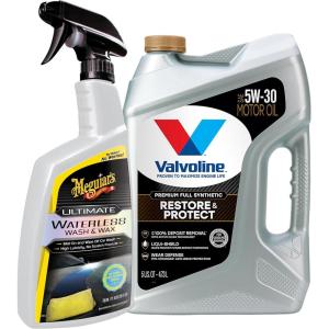 imageValvoline Restore ampamp Protect 5W30 Motor Oil  Meguiars Ultimate Waterless Wash ampamp Wax Bundle for Maintaining Engine Performance with Full Synthetic Oil and Car Appearance with Waterless Car Cleaning