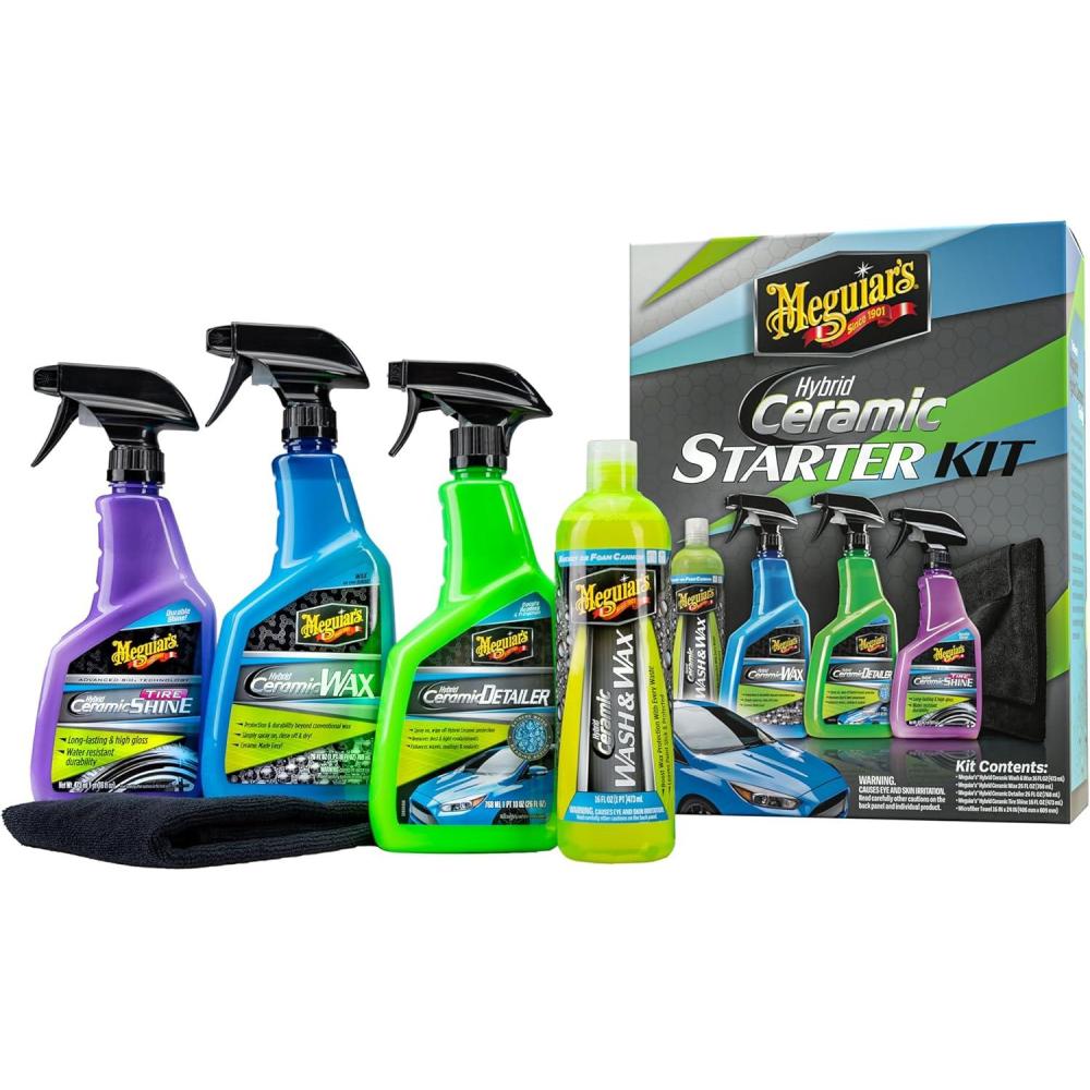 imageMeguiars Hybrid Ceramic Starter Kit  Premium Car Detailing Kit Includes Car Wash and Wax Car Wax Spray Detailer and Tire Shine All with Advanced Hybrid Ceramic Chemistry for Amazing Protection