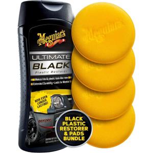 imageMeguiars Ultimate Black Plastic Restorer 12 Oz ampamp 4 Supreme Shine 4quot Foam Applicator Pads Bundle