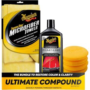 imageMeguiars Ultimate Compound 16 Oz Bundle Includes 4quot Foam Applicator Pads 4 Pack and Supreme Shine Microfiber Towels 3 Pack Rubbing Compound for Car ScratchesCompound  Applicator Pad Bundle
