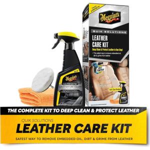 imageMeguiars Leather Care Kit  This Car Care Kit Includes a Premium Car Leather Cleaner and Conditioner Drill Backing Plate Cleaning Disc Microfiber to Effectively Deep Clean Nourish ampamp Protect Kit