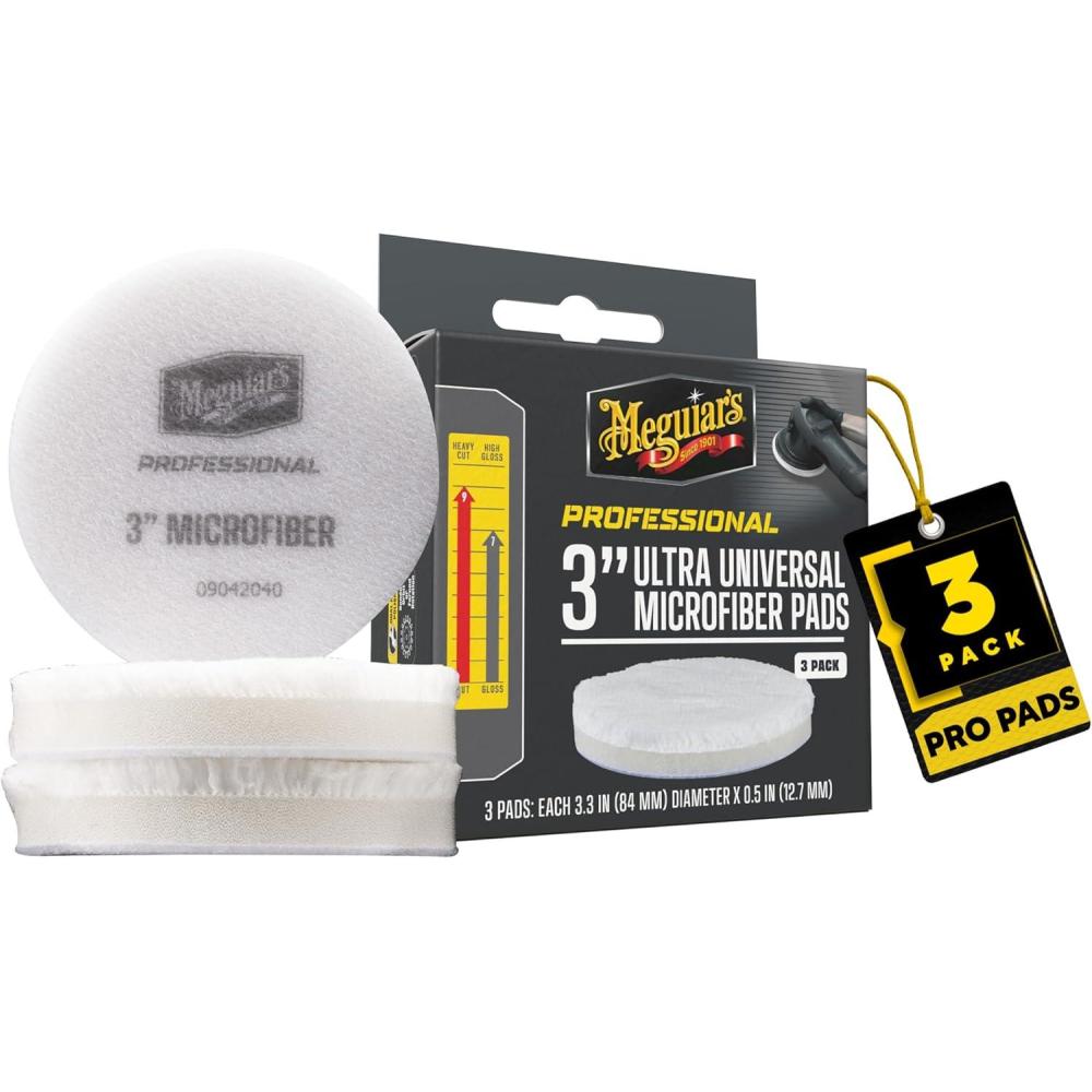 imageMeguiars 3quot Ultra Universal Microfiber Pads  M3MFP3  Professional Detailing Pad Pair with Meguiars Compound for Heavy Cutting of Paint Defects or use with a Polish for Finish Refinement 3 Pack